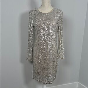 Eliza J Silver Long Sleeve Sequin Dress